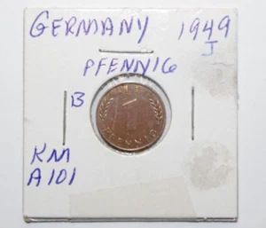 1949-J, 1 Pfennig Germania moneta di alto valore in supporto protettivo - Foto 1 di 5