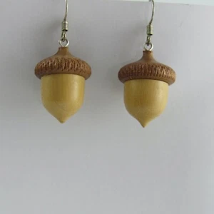 Pendientes colgantes de bellota de madera torneados hechos a mano - Imagen 1 de 2