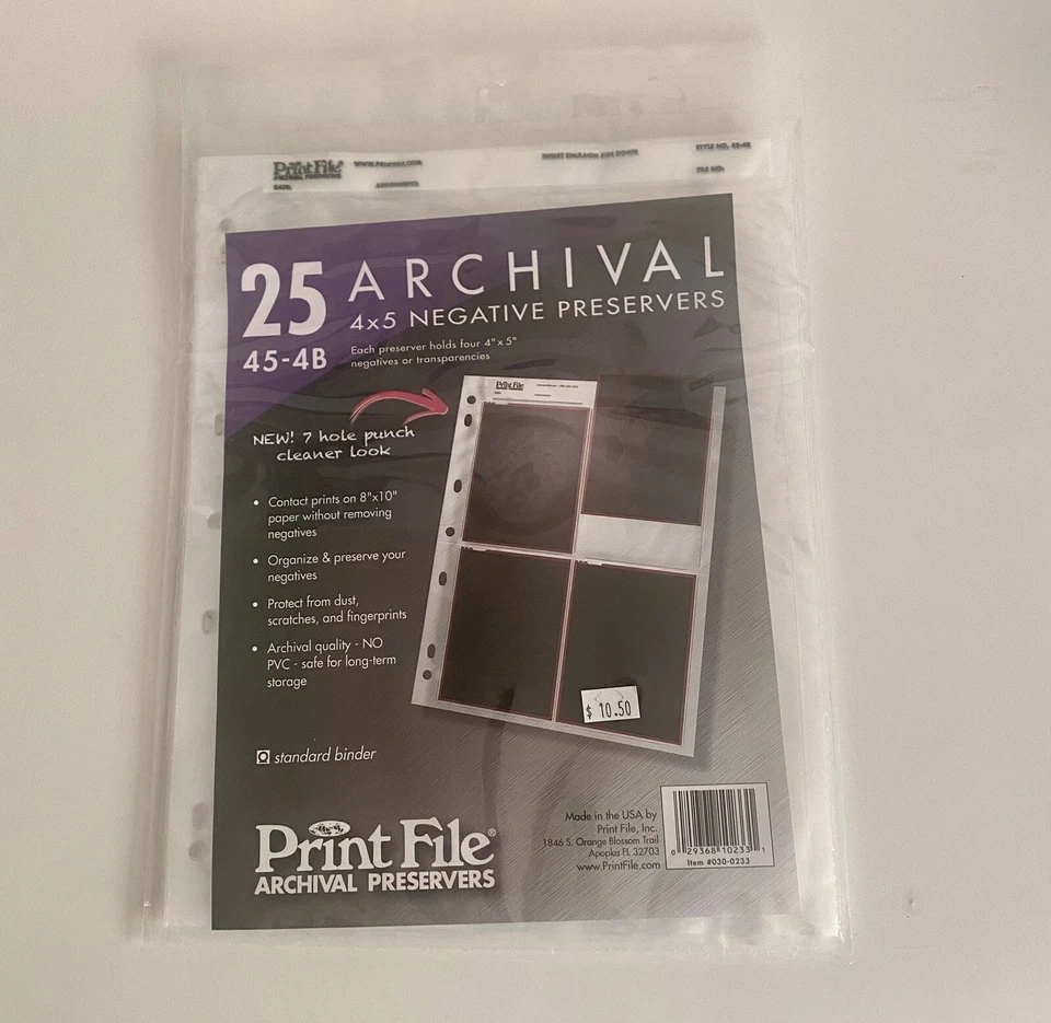 Print File, 45-4B, Archival Negative Preservers, For  4 x 5"  NEW 25-Pack - Image 1 of 1