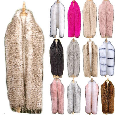 Long Men Women Faux Fur Collar Winter Warm Wrap Stole Scarf Shawl Shrug 180cm - Image 1 of 4
