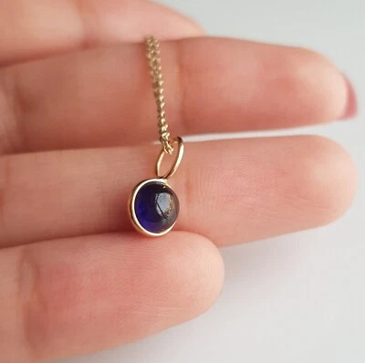 Natural 6mm Blue Sapphire 14K Gold Charm Pendant Jewelry September Birthstone - Image 1 of 4