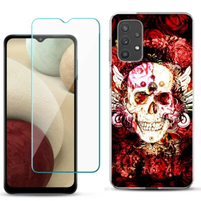 For Samsung Galaxy A32 5G Slim Case, w/ Tempered Glass - Rose Skull - Image 1 of 2