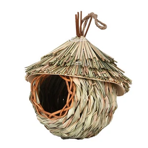 Hanging Hummingbird Bird House Hand Woven Straw Birdhouse Garden Nest House - Picture 1 of 7