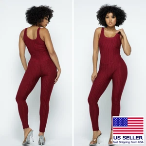 Honeycomb Textured Jumpsuit Women’s Full Body Yoga Romper Scrunch Fit Size S/M/L - Picture 1 of 30