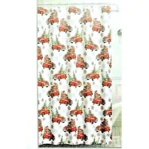 Deborah Connolly Holiday Vintage Truck Fabric Shower Curtain Christmas Presents - Picture 1 of 3