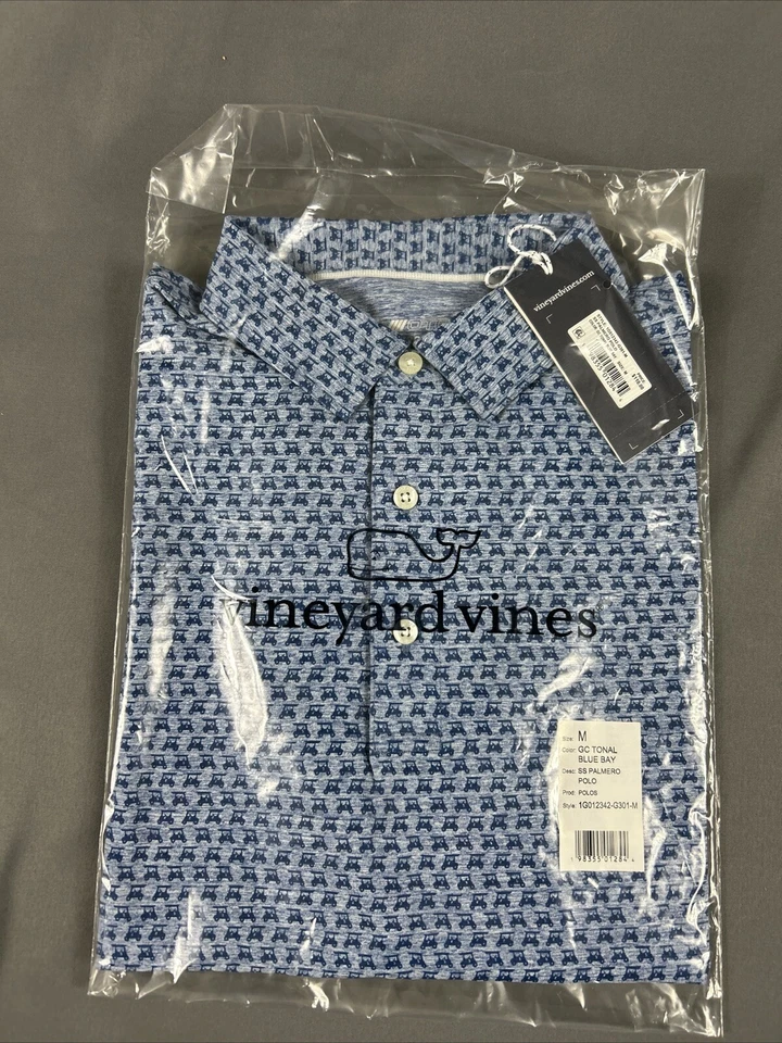 Camisa de golf Vineyard Vines estampado de carros polo Palmero azul medio nueva con etiquetas precio de venta sugerido por el fabricante 110 USD Foto 1 de 4