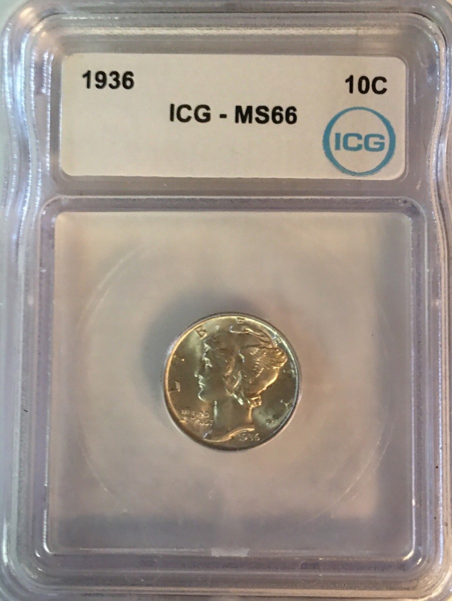 アメリカ　1936   PCGS  MS66 銀貨　マーキュリーダイム 1936 Mercury Dime - NGC MS 66 FB - Gem Brilliant Uncirculated