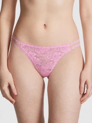 Victoria's Secret ROSA - M Guiño Tirantes Encaje Tanga Panty - Rosa Burbuja Mediana Foto 1 de 4