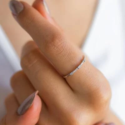 Thin Diamond Ring 14k Gold Bezel Wedding Ring Eternity Band Diamond Gemstone  - Image 1 of 3