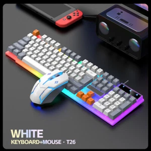 Computer Desktop Gaming Keyboard And Mouse Rainbow LED Backlit Mechanical Feel - Picture 1 of 11