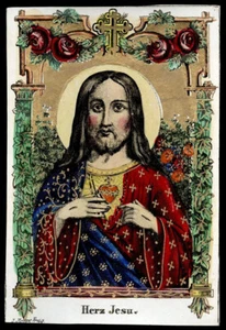 santino incisione 1800 S.CUORE DI GESU' dip. a mano KOPPE - Picture 1 of 1