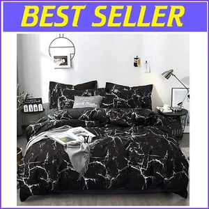 Soft Lightweight Black Marble Comforter Set Full/Queen - Chic Bedroom Essential - Picture 1 of 8