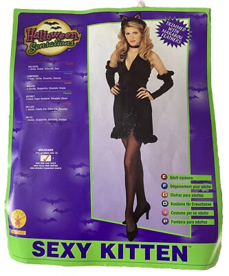 Sexy Kitten Costume Black Velvet Faux Fur Pink Accents Stretchy  Fits To Size 12 - Image 1 of 4