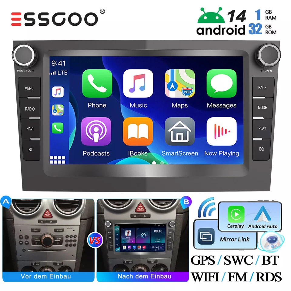 Für Opel Astra Corsa Meriva Vectra Autoradio Android14 Apple Carplay GPS NAVI BT - Bild 1 von 4