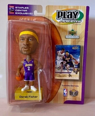 2001 ВЕРХНЯЯ КОЛОДА PLAYMAKERS DEREK FISH LAKERS КАЧАЮЩАЯСЯ ГОЛОВА С КАРТОЙ - NRFB - Изображение 1 из 4