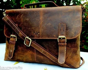 Men's Brown Business Buffalo Leather Vintage Messenger Shoulder Briefcase Bag - Picture 1 of 6
