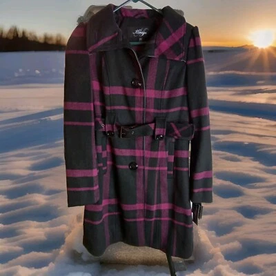  CHAQUETA MIDI A CUADROS MIRAGE TALLA M BOTONES BOLSILLOS CON CINTURÓN MEZCLA LANA $200 NUEVA Foto 1 de 4