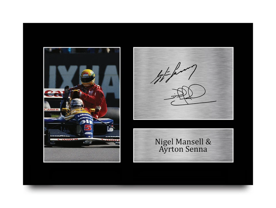 Nigel Mansell & Ayrton Senna Formula 1 Gift Signed A4 Photo Prints to Fans of F1 - Image 1 of 1