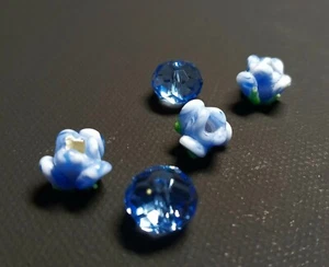 Vintage Ceramic Light Blue Rose Beads, with Matching Blue Acrylic Beads, Jewelry - Picture 1 of 3