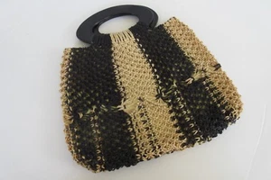 Cartera de mano vintage hecha a mano con asas de madera - Imagen 1 de 6