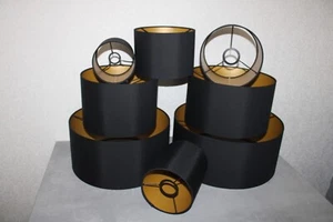 Stehlampe Lampenschirm Schwarz Gold Matt Ersatzschirm E14 E27 E 27 Stoff Schirm - Bild 1 von 6