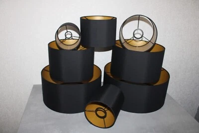Stehlampe Lampenschirm Schwarz Gold Matt Ersatzschirm E14 E27 E 27 Stoff Schirm - Bild 1 von 4