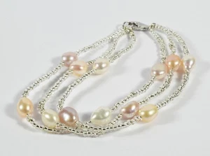 Wunderschönes Dreistrang-Armband mit Zuchtperlen und Sterlingsilberverschluss - Bild 1 von 4