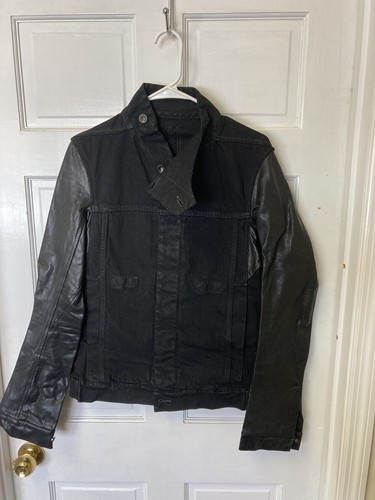 RICK OWENS DRKSHDW GIACCA DA SCHIAVO NERA MANICHE IN PELLE US Small