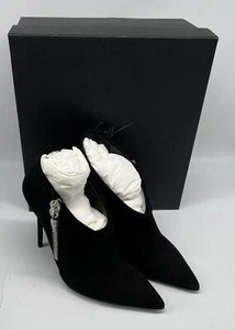 Giuseppe Zanotti Black Suede Pointed Toe Shoe Boot w/ Crystal Tooth Charm sz 35 - Picture 1 of 7