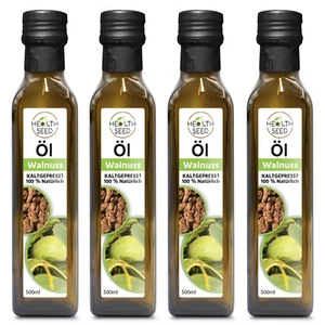 4x500ml Walnussöl Health Seed® - Ungefiltert Kaltgepresst Glasflasche - Bild 1 von 3