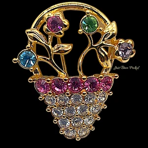 Monet Blumen Korb Brosche Anstecknadel mehrfarbige Steine - Bild 1 von 2
