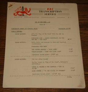 BBC TOP OF THE POPS LP 40 WEEK 35 CUE SHEET ONLY NO VINYL LP - Picture 1 of 2