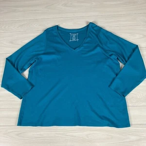Lane Bryant Top Gr. 22/24 Damen blau einfarbig Stretch V-Ausschnitt Lagenlook Basic Pima - Bild 1 von 8