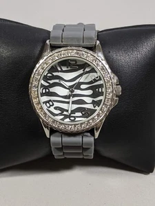 Vivani Gray white Dial Crystal Accent Silver Tone Round Case 38 mm Rubber Watch - Picture 1 of 7