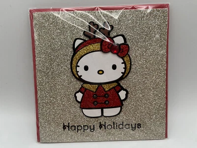 Hello Kitty Papyrus Christmas Happy Holidays glitter card envelope NEW Sanrio - Image 1 of 3