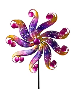 Gartenstecker doppel Windrad Metall Blume Windmühle Windspiel Garten Deko Figur - Bild 1 von 1
