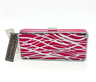 Bolsa de embreagem de metal geométrica vermelha e prata com alça de corrente removível nova com etiquetas La Regale - Imagem 1 de 4