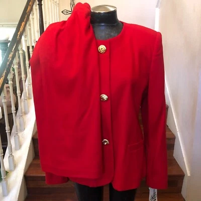 Conjunto de blazer y falda Oleg Cassini para mujer talla 12 mezcla de lana roja de 2 piezas nuevo con etiquetas Foto 1 de 4