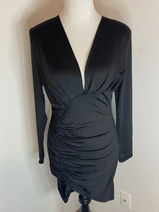 Chic Me Damen Schwarz Langarm V Ausschnitt Midi Strick Kleid Gr. S / Cocktail Party - Bild 1 von 9