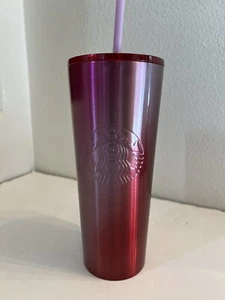 Starbucks 2021 Holiday Stainless Steel Metal Gradient Pink/Red Tumbler Cup 24oz - Picture 1 of 9