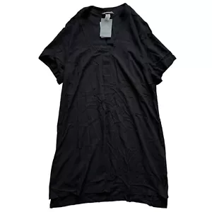 H&M NWT Viscose Circulose Pulp Trapeze Midi Dress Size M Black V-Neck Lagenlook - Picture 1 of 12