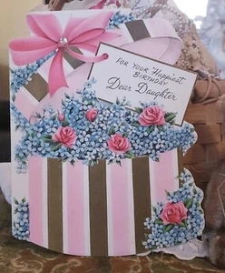 FAB gestanzte Mütze PINKGOLD Box BANDSCHLEIFE Ostern VERGESSEN SIE MICH NICHT Strauß RHEIN Karte - Bild 1 von 11