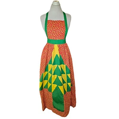 Vestido Delantal Floral Vintage Años 70 Patchwork Ditsy Rojo Verde Talla Pequeña Largo Retro Foto 1 de 4