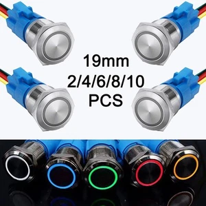 2/4/6/8/10Pcs 19mm LED Push Button Power Switch Latching w/ Wire Socket Harness - Picture 1 of 23