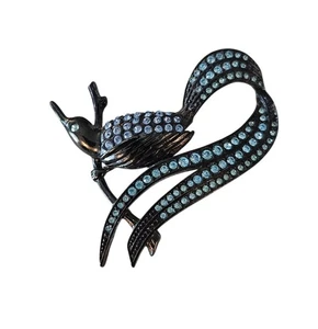 Givenchy Bird Brooch, Swift, Gunmetal Blue Rhinestone Pin, Signed - Picture 1 of 9