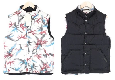 SCOTCH & SODA Men's L Puffer Vest Short Leaf Pattern Reversible Snap Buttons * - Изображение 1 из 4
