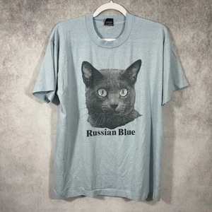 VTG Screen Stars Russian Blue Cat T-Shirt Mens L Blue Single Stitch. Description - Picture 1 of 15