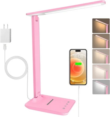 Lâmpada de mesa LED regulável abajur de mesa lâmpada de leitura com porta de carregamento USB, 5 luzes - Imagem 1 de 4