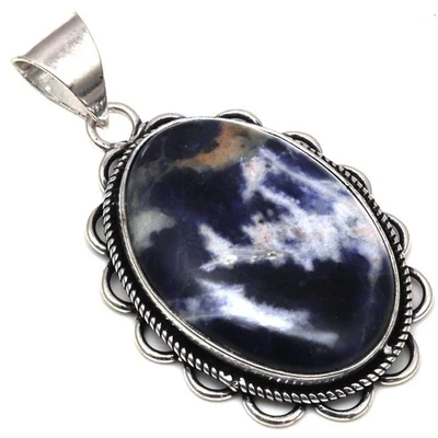 Pendant Sodalite Gemstone Handmade Gift For Her Silver Jewelry 1.75" - Image 1 of 4