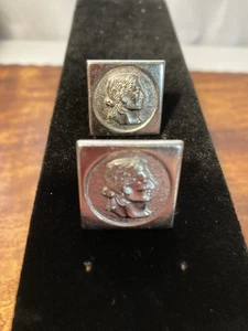 Vintage Aluminium Kamee geprägt quadratisch Herren Manschettenknöpfe - Bild 1 von 5